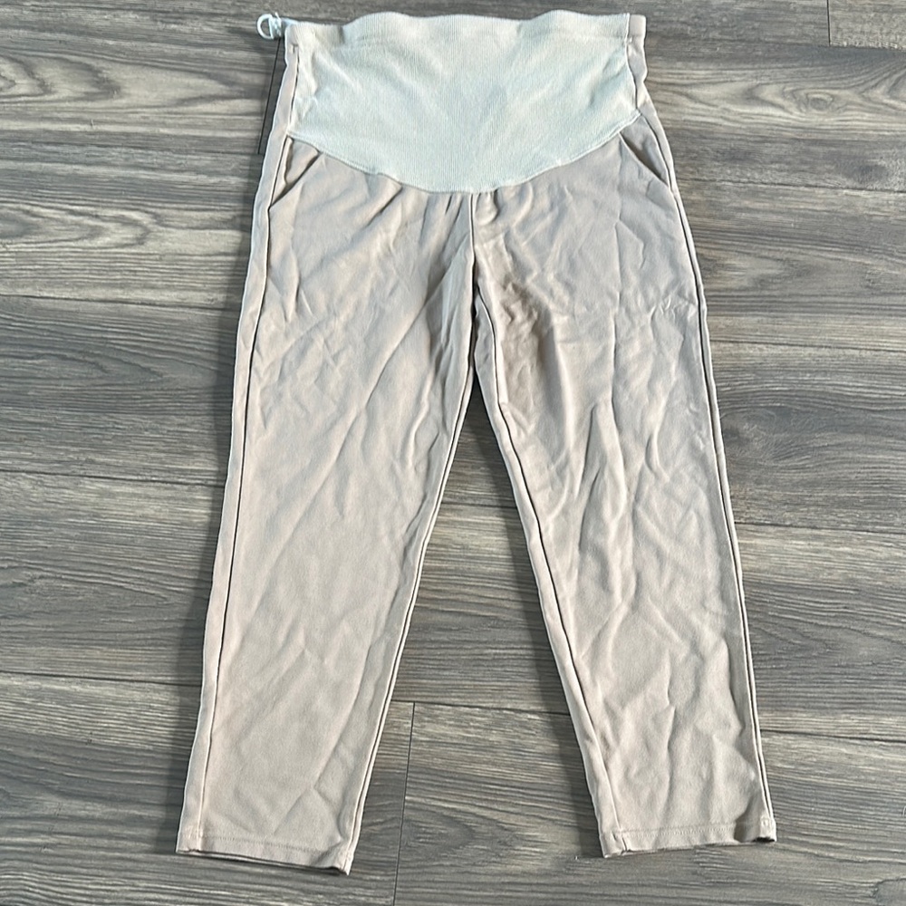 Maternity Tan Cropped Leggings with Elastic Waistband